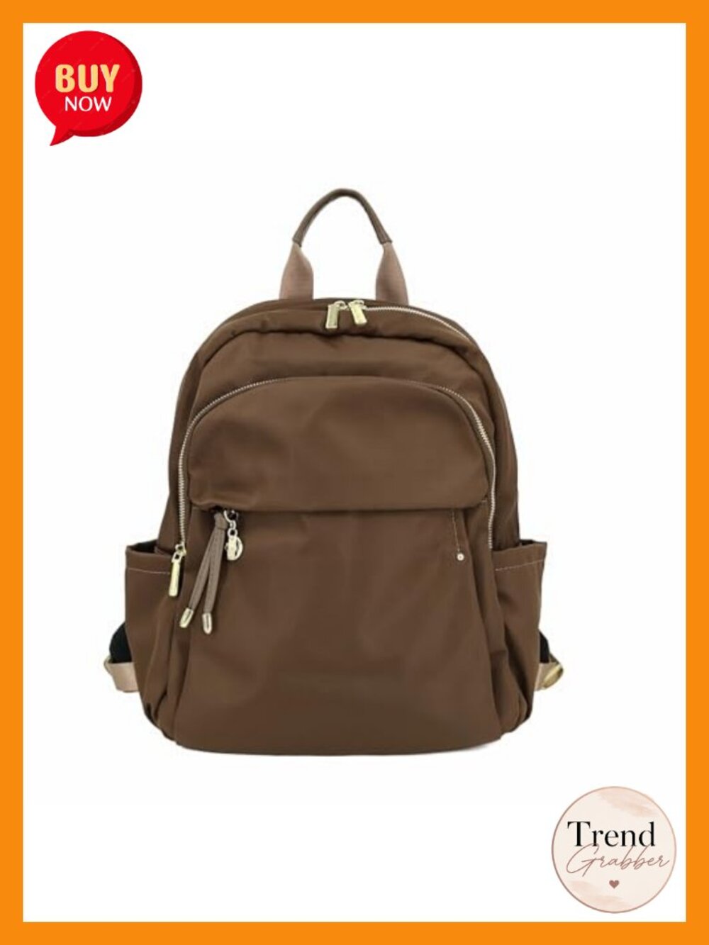 Nylon Water-Resistant Backpack with Gold Hardware, Laptop Daypack for Women